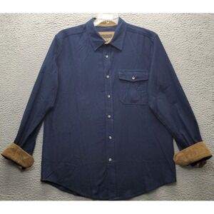 CQR Flannel Shirt Mens Large Navy Long Sleeve Collared Chest Pocket Button Up